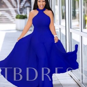 Blue jumpsuit with train skirt